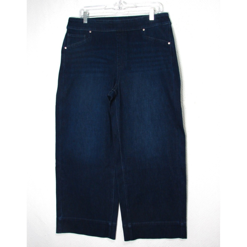 Chicos Size 2 US 12 Pull on Wide Leg Crop Blue Jeans Dark Wash Travel Vacation